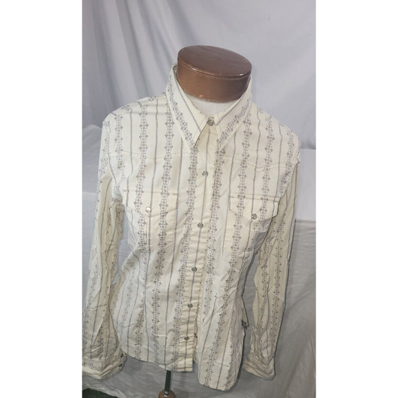 The North Face A5 Series Womens Medium Cream Paisley Pearl Snap Button Up Shirt - Picture 2 of 11